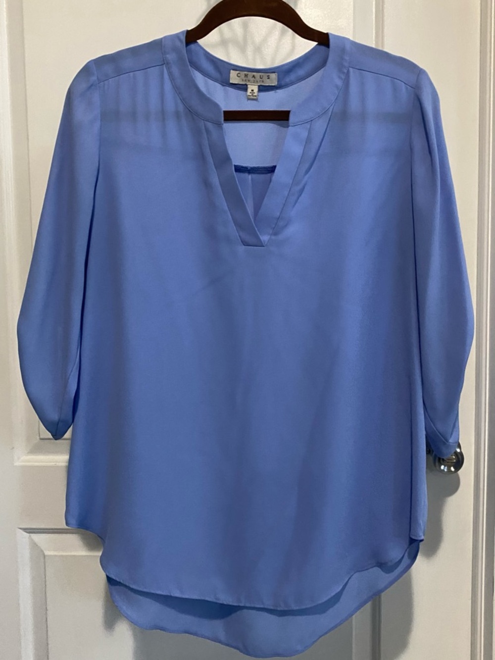 Chaus Periwinkle Blue Split-Neck Blouse 👚 size Medium